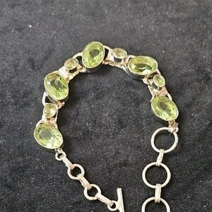 Vintage 925 Silver Elegant Green Gemstone Bracelet 1970